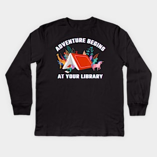 Adventure Begins At Your Library Summer Reading 2024 Kids Long Sleeve T-Shirt